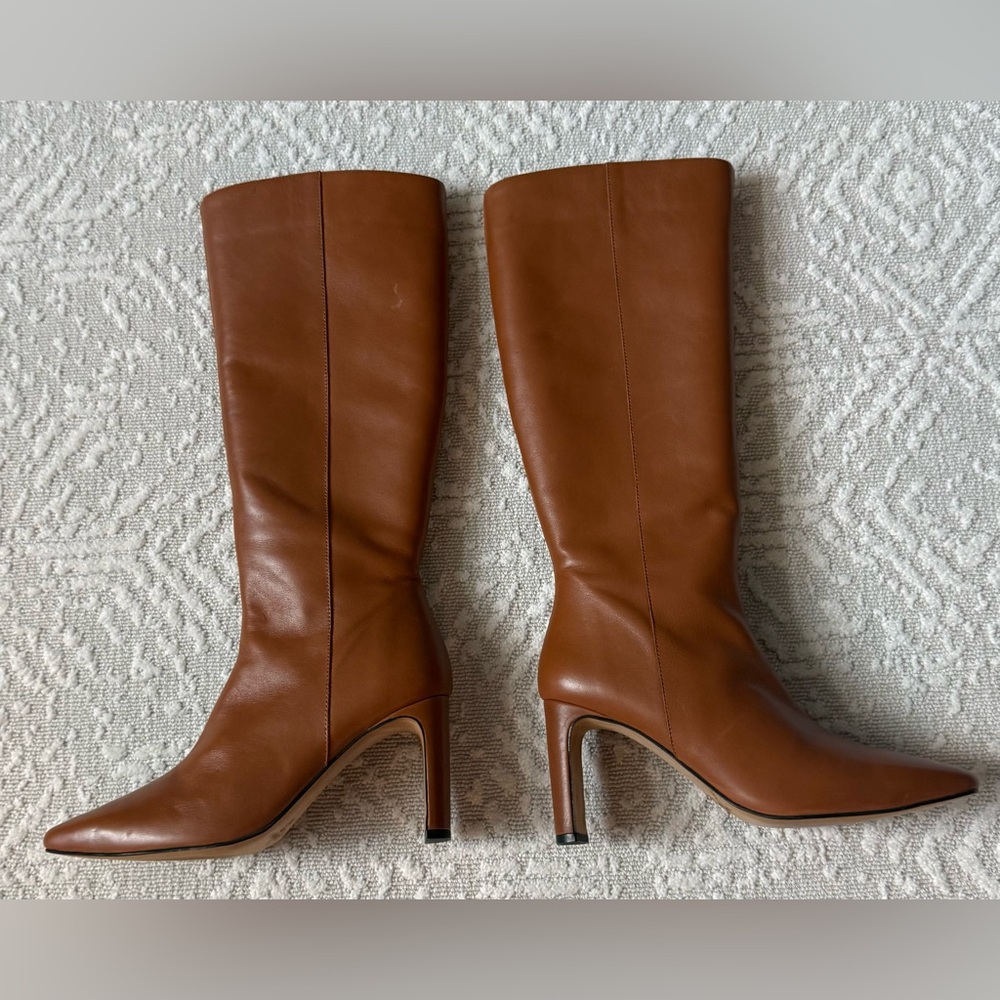 Elegant Whiskey Color Leather Knee-High Boots (New)